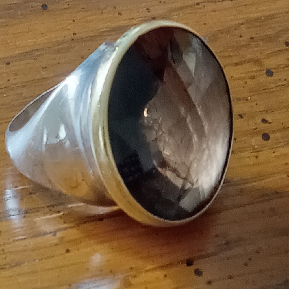 Smokey Quartz Cushion Cut 14k and Sterling Unmarked Vintage Ring